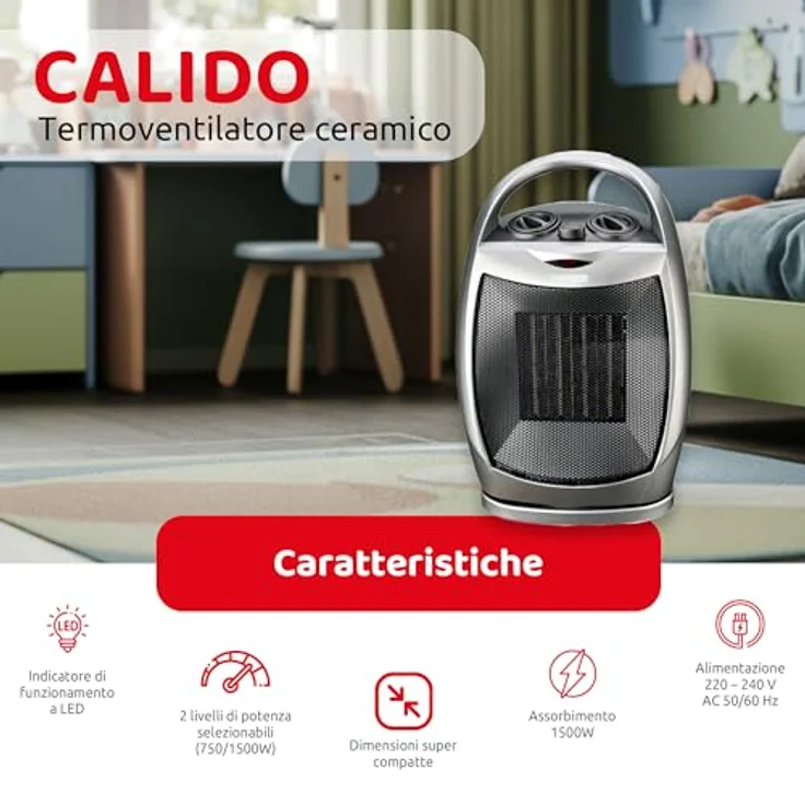 Melchioni Family CALIDO Keramik-Thermoventilator, 1500W mit Automatischer Oszillation & Schutzfunktionen – Bild 3