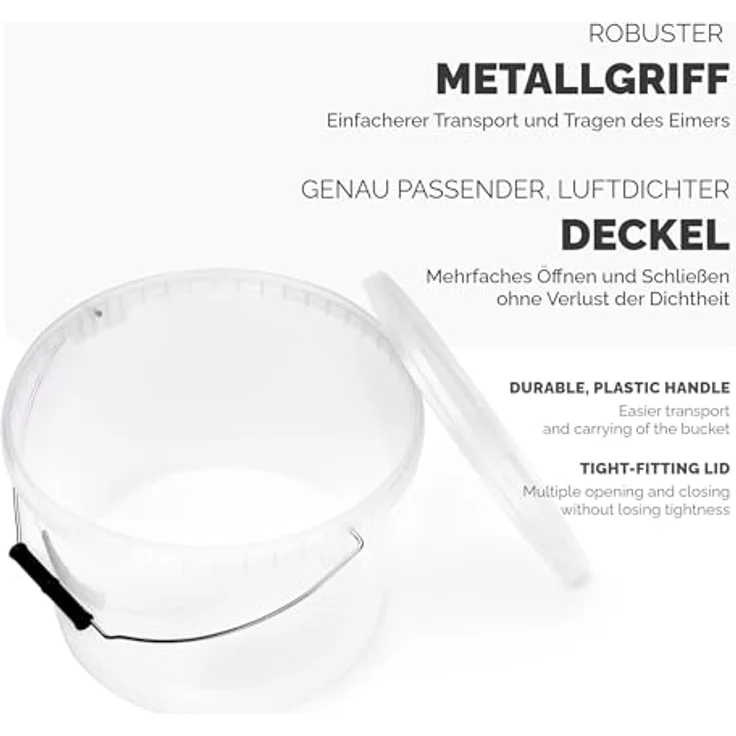Garronda Eimer mit Deckel 10 L Transparent 20 Stück GD-0072, Lebensmittelecht und Luftdicht – Bild 3