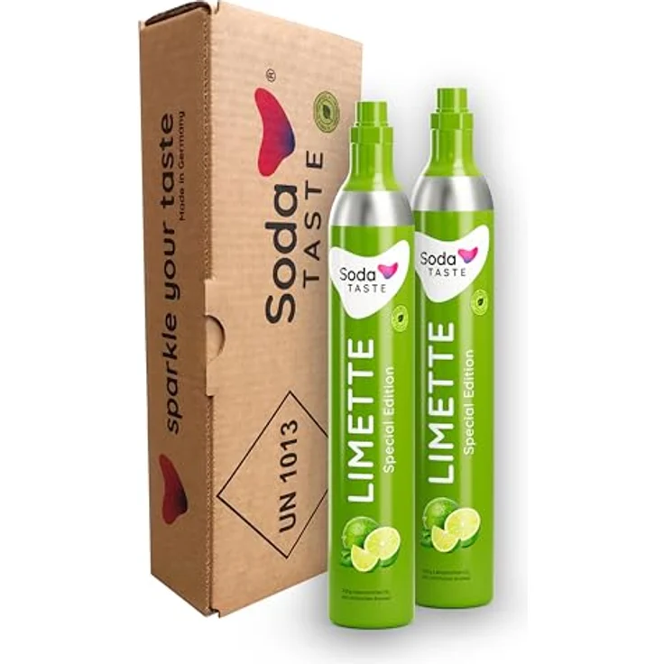 SodaTASTE CO2-Zylinder tauschen 2er-Pack (Refill) mit natürlichem Limettenaroma, zuckerfrei, für bis zu 120l Sprudelwasser – Bild 1