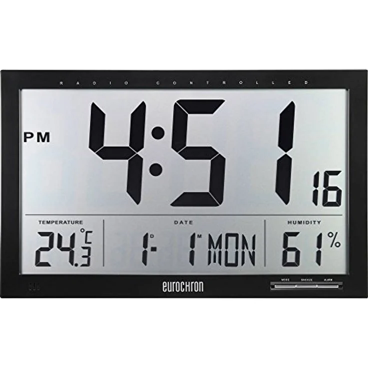 Eurochron EFWU Jumbo 100 Funk Wanduhr 370 mm x 230 mm x 30 mm Schwarz – Bild 1