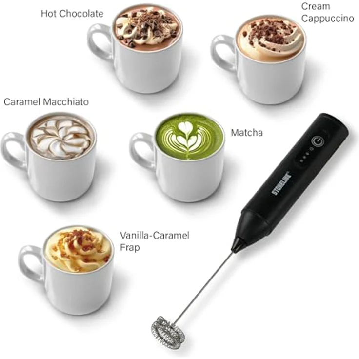 STONELINE Elektrischer Milchaufschäumer, USB C Aufladbar mit 3 Geschwindigkeitsstufen, Edelstahl Schneebesen Doppelfeder, Handmixer für Kaffee und Cocktails, Schwarz – Bild 5