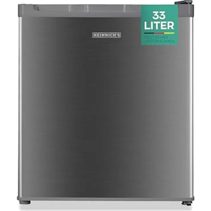 Heinrich´s Mini Gefrierschrank 33L Edelstahl/Inox klein kompakt leise:40db Gefrierbox; wechselbarer Türanschlag; bis zu -18°C, Tiefkühlschrank, perfekt für Büro Camping Outdoor