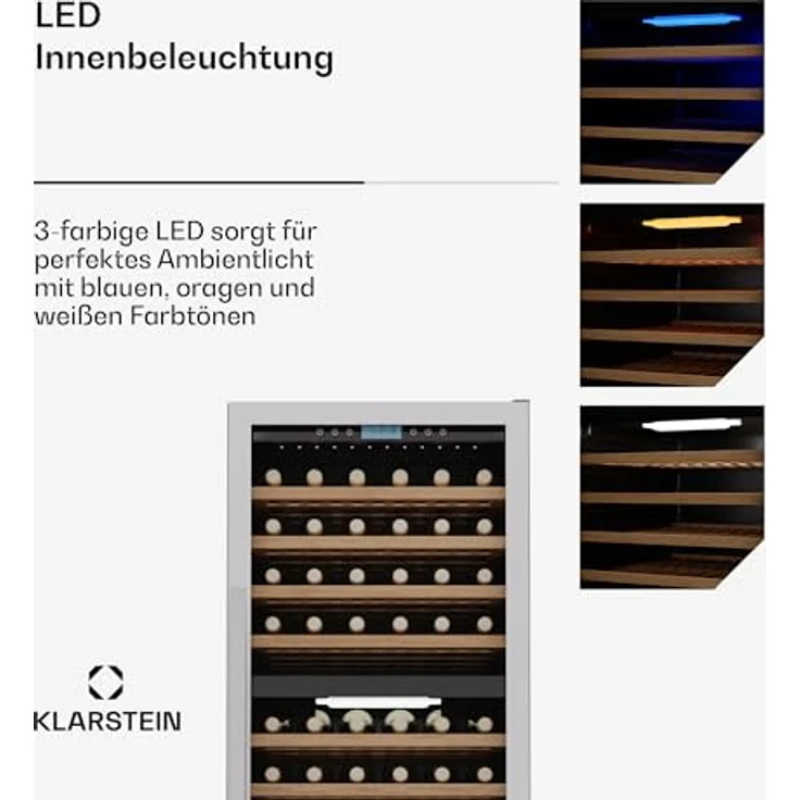 Klarstein Vinovilla Trio, Weinkühlschrank für 144 Flaschen, 3 Zonen, 38 dB, 12 Regale, Kompressor, 413 Liter – Bild 6