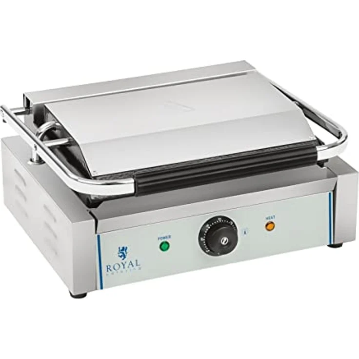 Royal Catering Kontaktgrill RCKG-2200-G, Elektrogrill mit 2200 W Leistung, geriffelte Gusseisenplatten, Edelstahl-Gehäuse – Bild 2