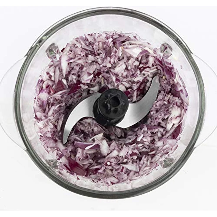 H.Koenig Multi-Zerkleinerer LEO9 für Gemüse, Zwiebeln und Nüsse, elektrisch, Edelstahlklingen, 1x Glasschale, einfache Handhabung, Deckel für Frischehaltung – Bild 6