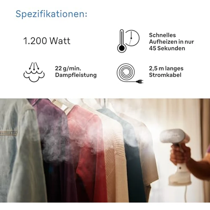 Braun QuickStyle 5 GS5011PU Dampfglätter, Dual FreeGlide 3D Technologie, FastSteam Technologie, Steamer, 22 g/min Dampf, 150 ml Wassertank, 1200W, Weiß/Violett – Bild 4
