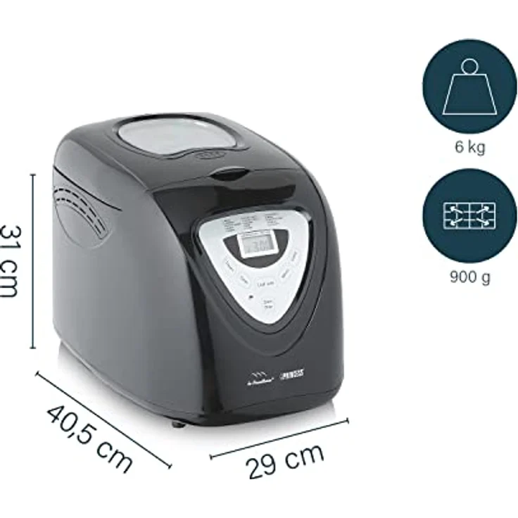 Princess 152009 Brotbackautomat Brotbackmaschine, 15 Programme und Glutenfrei Backprogramm, bis 900 Gramm Brotgewicht, 600 Watt Leistung, Timer und Warmhaltefunktion, Schwarz – Bild 3