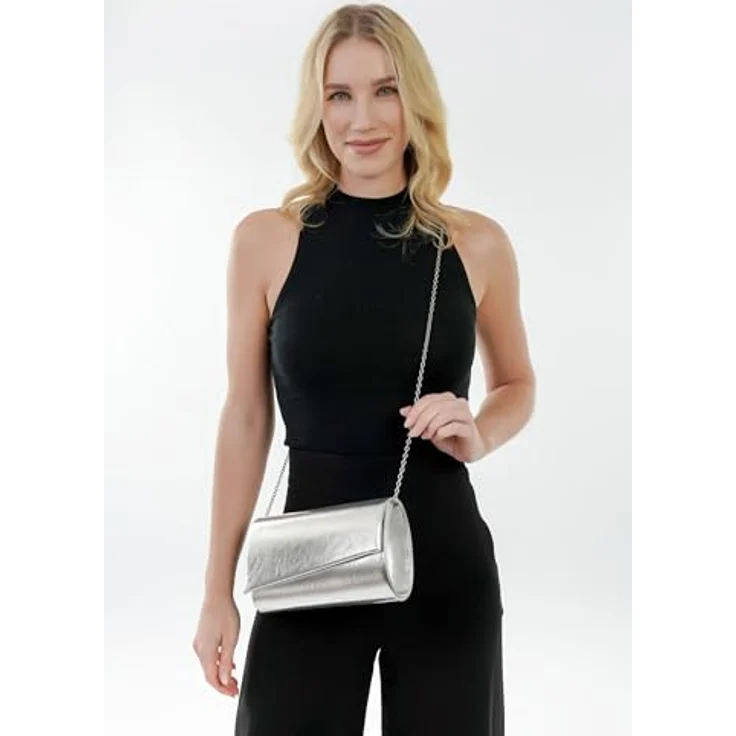 Tamaris Clutch Amalia, elegante Abendtasche in Silber mit abnehmbarer Kette und geräumigem Hauptfach – Bild 4