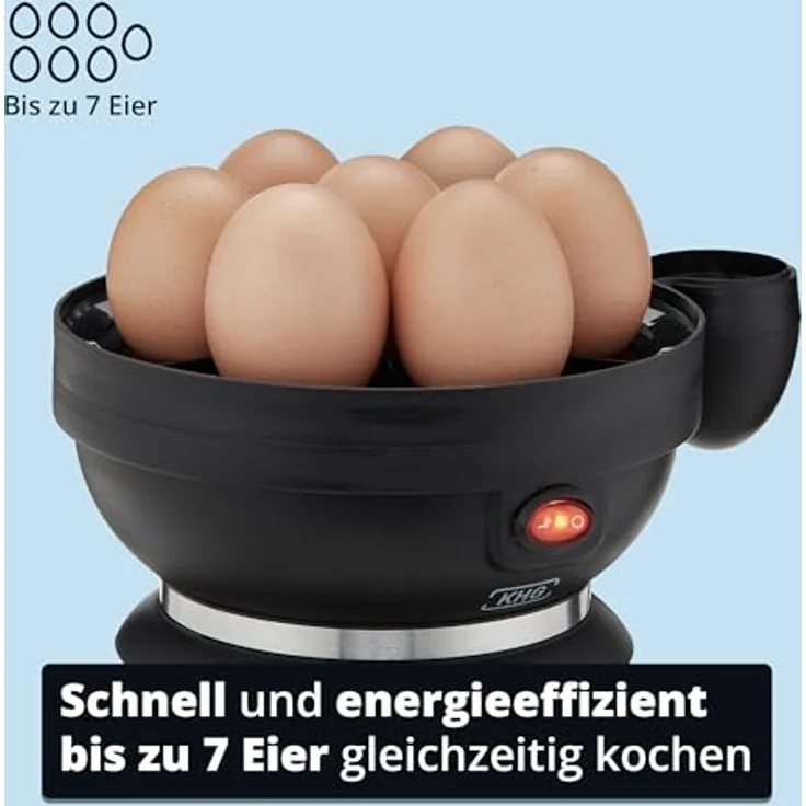 KHG Eierkocher Edelstahl, für bis zu 7 Eier, inkl. Messbecher mit Nadel, 380 W, Edelstahlheizplatte – Bild 7