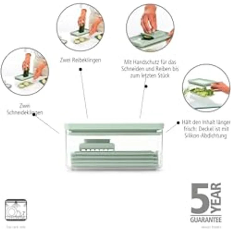 Brabantia Tasty+ Hobel- und Reibe-Set, Jadegrün, vielseitiges Küchengerät für präzises Hobeln und Reiben – Bild 4