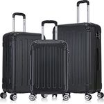 Flexot® F-2045 Hartschalenkoffer, Handgepäck & 3tlg Kofferset (16 Farben zur Auswahl) Zwillingsrollen Bordcase Reisekoffer Trolleys, elastisch und leicht, Schwarz