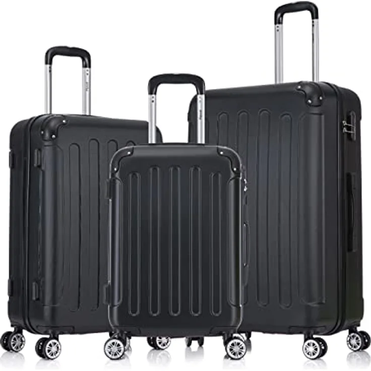 Flexot® F-2045 Hartschalenkoffer, Handgepäck & 3tlg Kofferset (16 Farben zur Auswahl) Zwillingsrollen Bordcase Reisekoffer Trolleys, elastisch und leicht, Schwarz