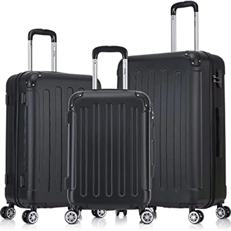 Flexot® F-2045 Hartschalenkoffer, Handgepäck & 3tlg Kofferset (16 Farben zur Auswahl) Zwillingsrollen Bordcase Reisekoffer Trolleys, elastisch und leicht, Schwarz – Bild 1