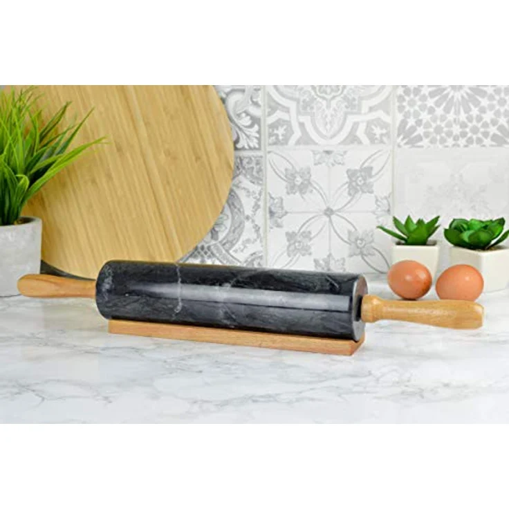 Teigroller aus Marmor mit Ständer 46x6cm Teigrolle Ausroller Nudelrolle 2kg – Bild 3
