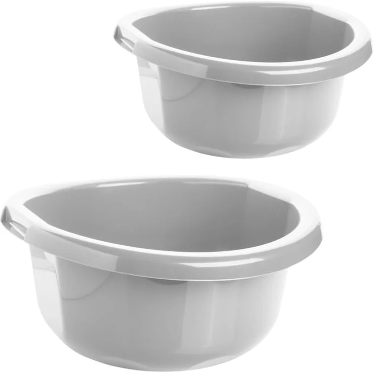 Centi Vielseitige runde Waschschüsseln 2er Set, stabil, 15L je Schüssel, dunkelgrau