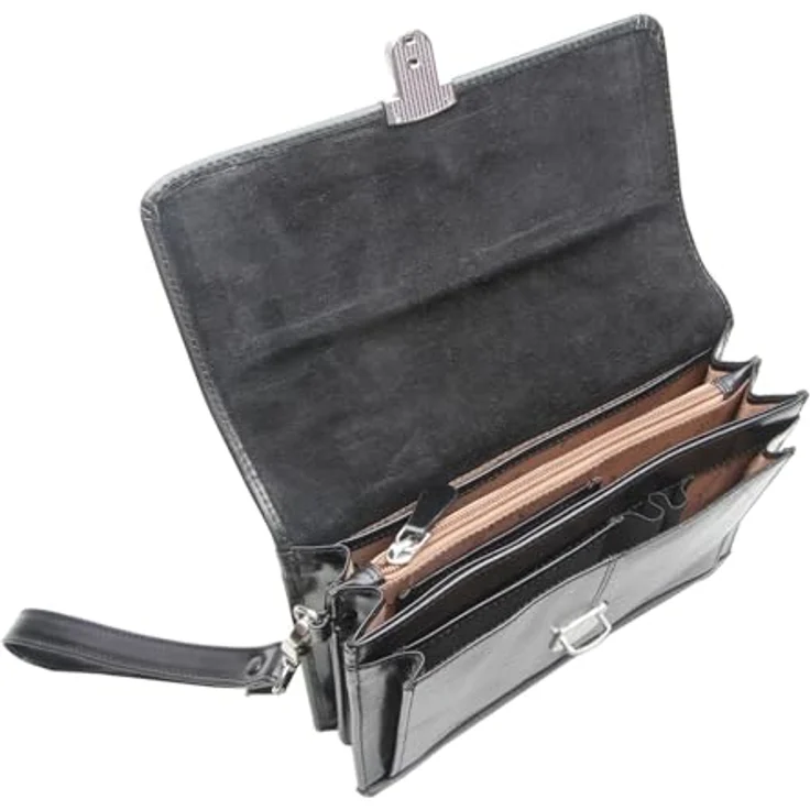 Esquire Toscana Handgelenktasche aus Leder, 24,5 cm, Schwarz mit praktischem Stauraum und vielen Fächern – Bild 4