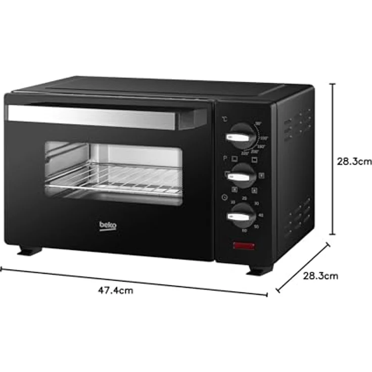 Beko BMOF19B, elektrischer Kombi-Backofen, 19 Liter, 1380 W, 3 Funktionen, 60 Min. Timer, bis 220 °C, schwarz, 47,4 x 28,3 x 28,3 cm – Bild 4