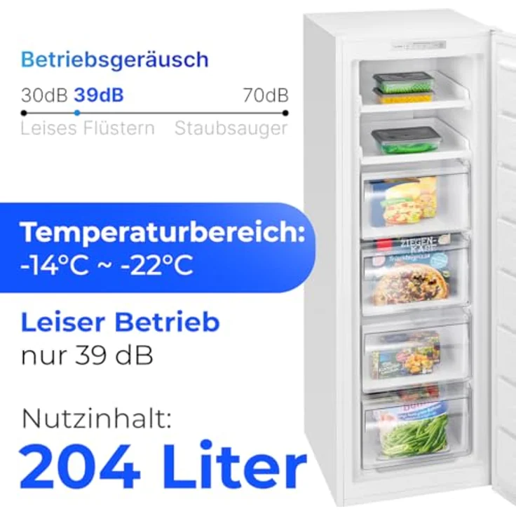 Bomann Gefrierschrank GS 7366, NoFrost, 171 cm, MultiAirflow, 204 Liter, leise 39 dB, bis zu -22°C, weiß – Bild 6
