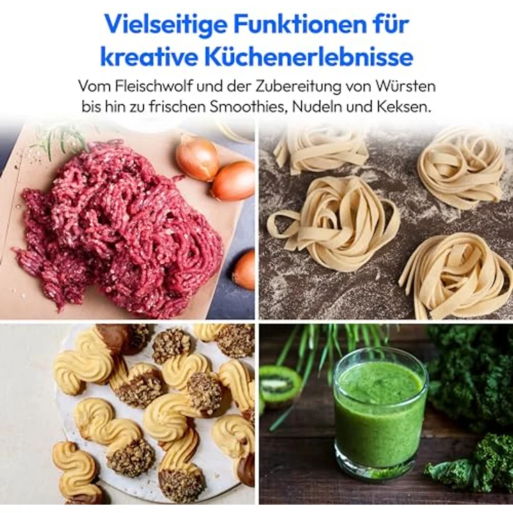 MEDION 3 in 1 Universal Küchenmaschine (Digital, 1.200 Watt, 8 Stufen, Mischen Kneten Rühren Mixen Fleischwolf, digitales Touch Display) Titan – Bild 3