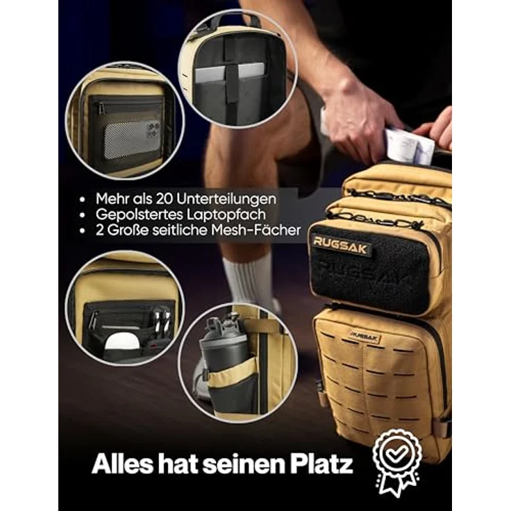 RUGSAK Alpha Go 25L Rucksack Desert Sand – Wasserabweisend, 18-Zoll Laptopfach, Ergonomisch, Alltag, Reise & Outdoor – Bild 6