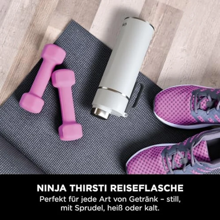 Ninja Thirsti Wasserflasche/Thermobecher to go, 530ml, auslaufsicherer Deckel, dreifach isolierter Travel Mug, Edelstahlflasche, Weiß – Bild 2