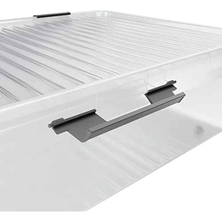 Deuba® Aufbewahrungsboxen 4 x 30l mit Deckel und Rollen, stapelbar, transparent Kunststoff BPA-frei Klickverschluss, RB60 für Büro, Garage, Waschraum – Bild 4
