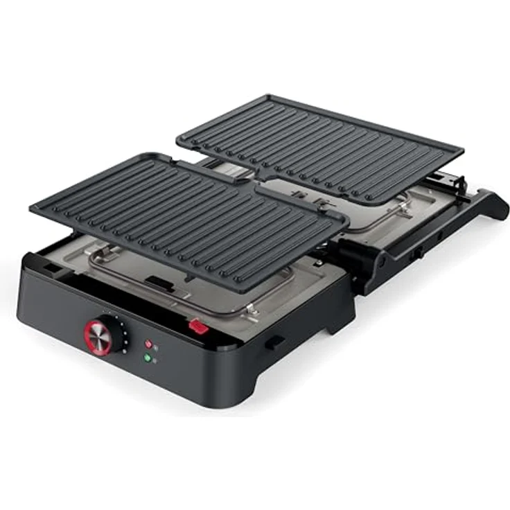 Princess Kontaktgrill 117502, 180° Öffnung, abnehmbare Platten, verstellbarer Thermostat, Fettauffangsystem, PFAS-frei, Edelstahlgehäuse, 1500 W, 27,5 x 18 cm Grillfläche – Bild 3