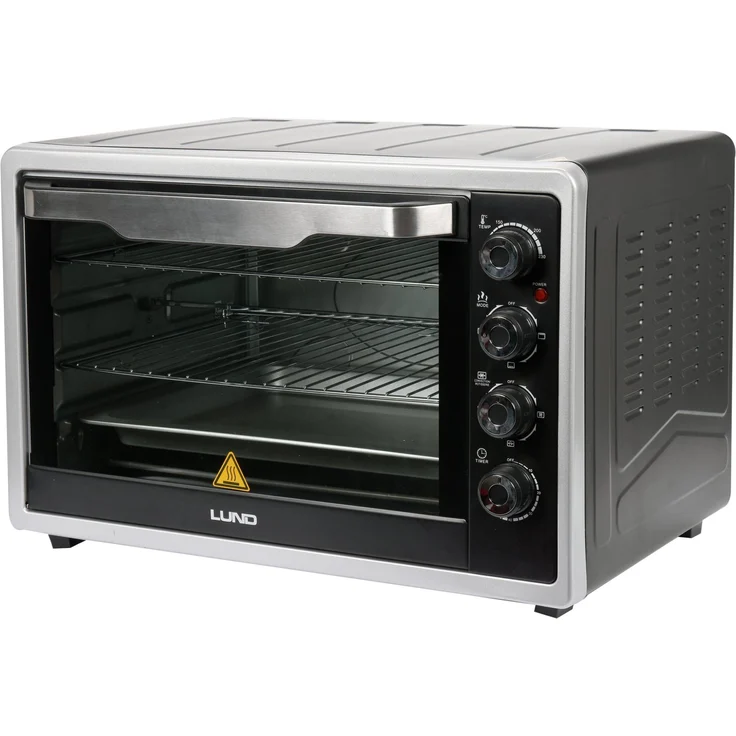 LUND Elektrobackofen 2200W 63l, Multifunktionsbackofen mit Drehspieß und Thermo-Zirkulation, Edelstahl