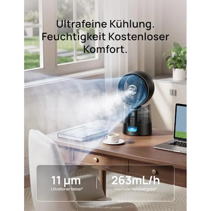 DREO TurboCool Nebelventilator 516S, Tischventilator mit 150°+30° Oszillation, ultrafeiner Nebel, 6 Geschwindigkeiten, 20 dB leise, App- & Fernbedienung, RGB, grau – Bild 2