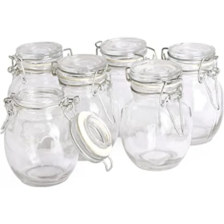 VBS Mini-Bügelglas Set, 6 bauchige Aufbewahrungsgläser, 120 ml, Klarglas mit Metallverschluss, 9 cm hoch, Ø 6 cm