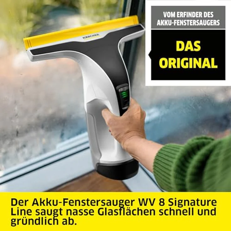 Kärcher Akku-Fenstersauger WV 8 Signature Line, 55 min Akkulaufzeit, Xtra!Flex® Silikonlippe, 150 ml Schmutzwassertank, 2 Absaugdüsen, verstellbare Sprühflasche mit 2 Mikrofaser-Wischbezügen – Bild 2
