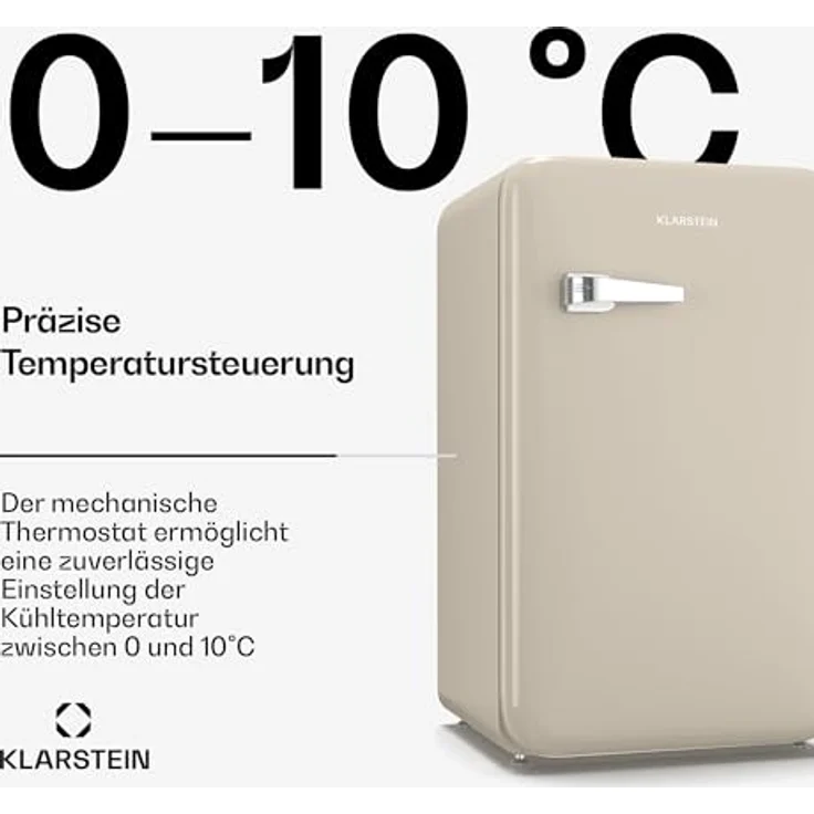 Klarstein Audrey Evo 90L Retro Mini Kühlschrank, 40 dB leise, verstellbare Füße, Wendetür, mechanisches Thermostat, creme – Bild 4