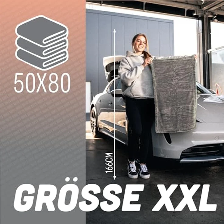 Nuke Guys Gamma Dryer XXL, Ultra saugstarkes Trockentuch 1400 GSM grau 50x80cm, fusselfrei, kratzerfrei, abgerundete sanfte Fasern, ideal für Auto Motorrad Fahrrad – Bild 3