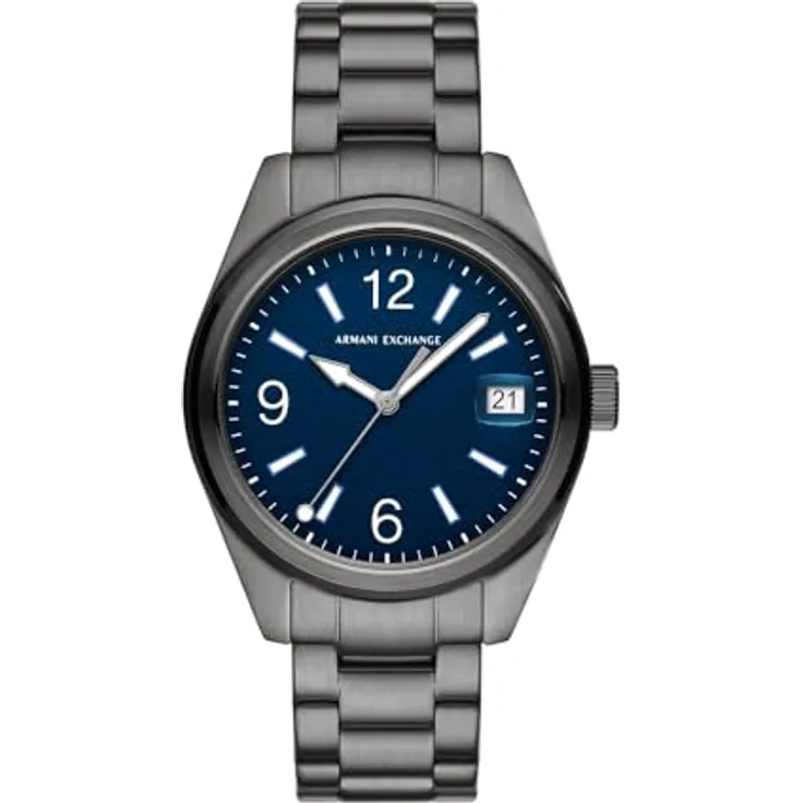 Armani Exchange Herren Analog Quarz Uhr mit Edelstahl Armband AX1421, 42mm Gehäuse, blau