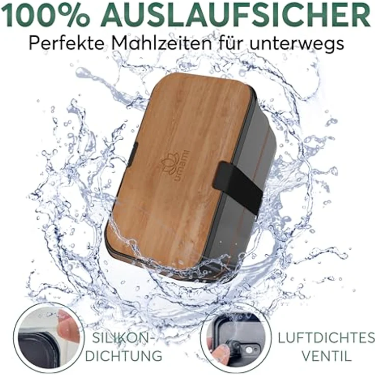 UMAMI Bento Lunchbox für Erwachsene, auslaufsichere Brotdose mit Besteck und 2 Saucenbehältern, ideal für Meal Prep und Snacks, doppelte Fächergestaltung – Bild 5