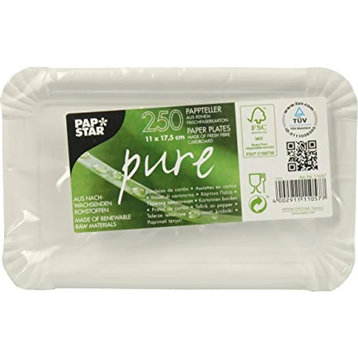 PAPSTAR Papp-Teller pure eckig, Maße: 1 175 mm, weiß aus 100 Frischfaserkarton, lebensmittelecht, kompostierbar beinhaltet: 250 Stück (11057) – Bild 2