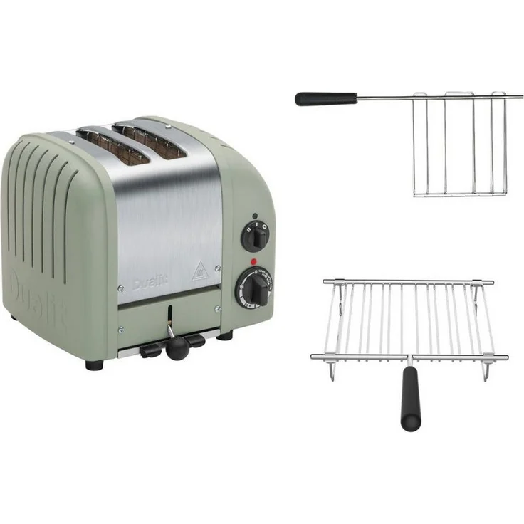 Dualit Toaster Dualit Paket 2, 2er Toaster in Sage Green mit Sandwichzange und Brötchenaufsatz