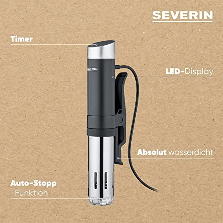 SEVERIN Sous Vide Stick mit Touchbedienung, leistungsstarker Sous-Vide Garer mit LED-Display, bei herkömmlichen Geräten, Edelstahl-gebürstet / schwarz, SV 2451 – Bild 4