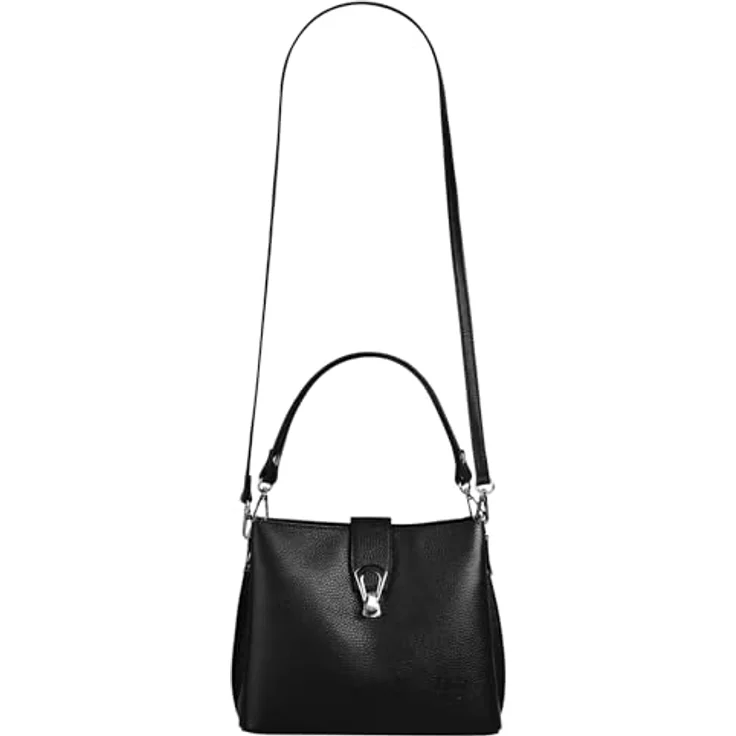 Cluty Umhängetasche, echt Leder, Made in Italy, schwarz, 21 cm x 25 cm x 13 cm, abnehmbarer Schultergurt – Bild 7