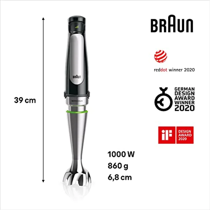 Braun Multiquick 7 MQ 7000X Stabmixer (1000 Watt, mit ActiveBlade-Technologie, Pürierstab & Küchenhilfe, inkl. 600 ml Mix- & Messbecher) schwarz-edelstahl – Bild 3