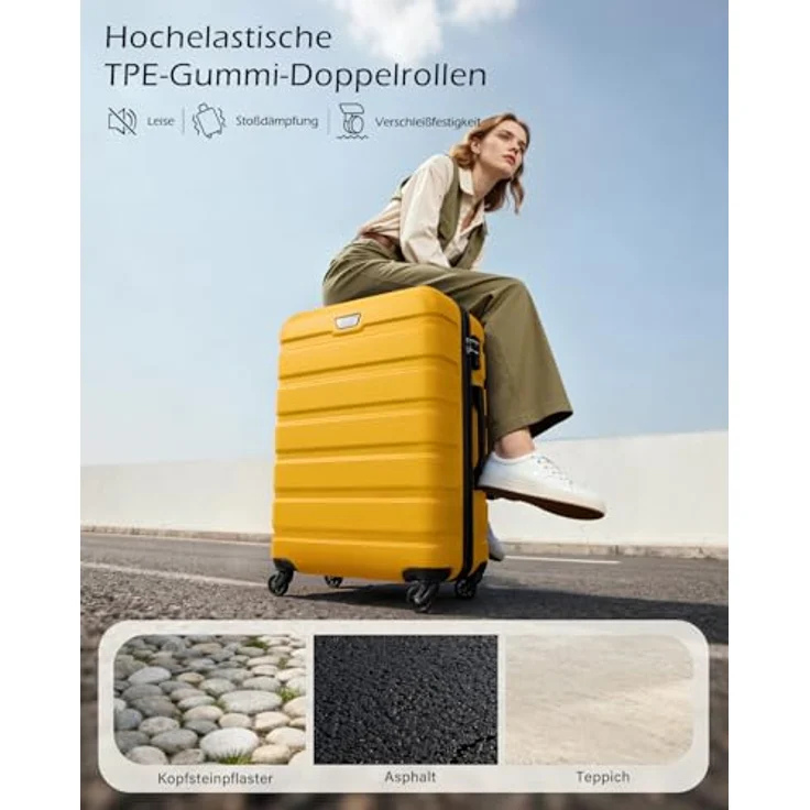 COOLIFE Hartschalen-Koffer Trolley Set, 2-tlg. Zitronengelb, Handgepäck mit TSA-Schloss, 360° Rollen, Größen L und XL – Bild 3