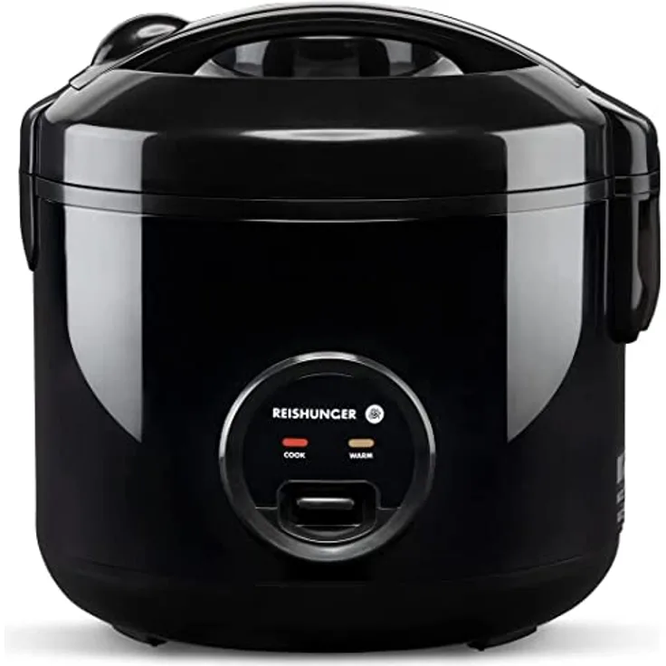 REISHUNGER Reiskocher & Dampfgarer mit Keramikbeschichtung, Schwarz - Für 1-6 Personen - Schnelle Zubereitung ohne Anbrennen - Mit Warmhaltefunktion inkl. Dämpfeinsatz, Löffel & Messbecher
