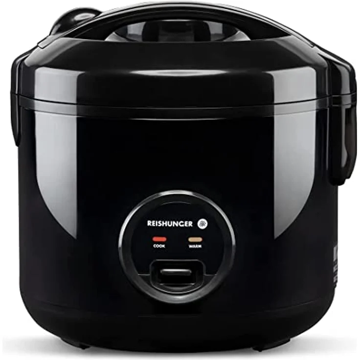 REISHUNGER Reiskocher & Dampfgarer mit Keramikbeschichtung, Schwarz - Für 1-6 Personen - Schnelle Zubereitung ohne Anbrennen - Mit Warmhaltefunktion inkl. Dämpfeinsatz, Löffel & Messbecher – Bild 1