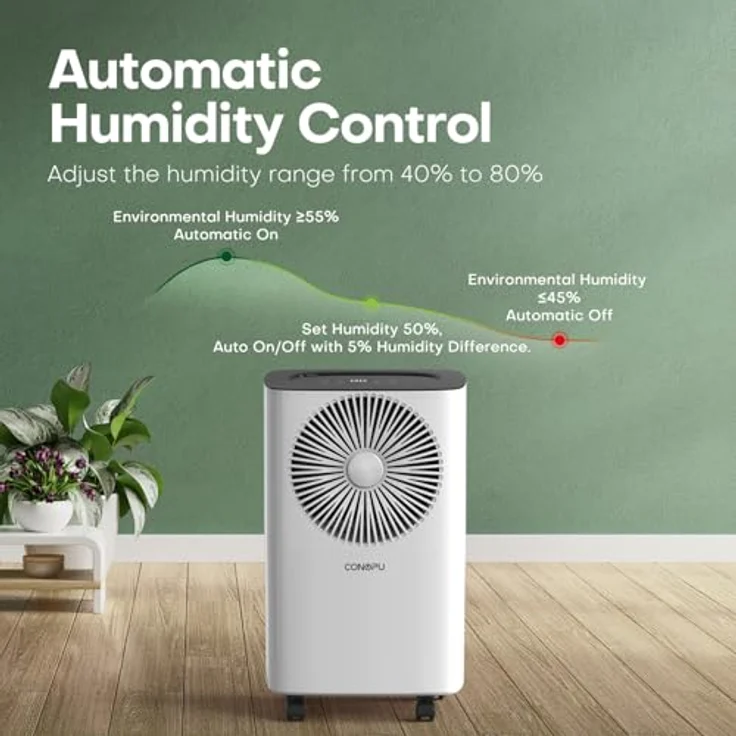 CONOPU Luftentfeuchter 12L/Tag, Automatische Entfeuchtung, 24H-Timer, Kontinuierliche Entwässerung, Raumentfeuchter, Geeignet für den Wohnung/Keller, Luftentfeuchter Elektrisch, Gegen Feuchtigkeit – Bild 4