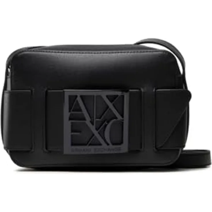 Armani Exchange Umhängetasche schwarz, Kunstleder, mit verstellbarem Schulterträger und Reißverschluss, 21 cm x 14.5 cm x 6 cm
