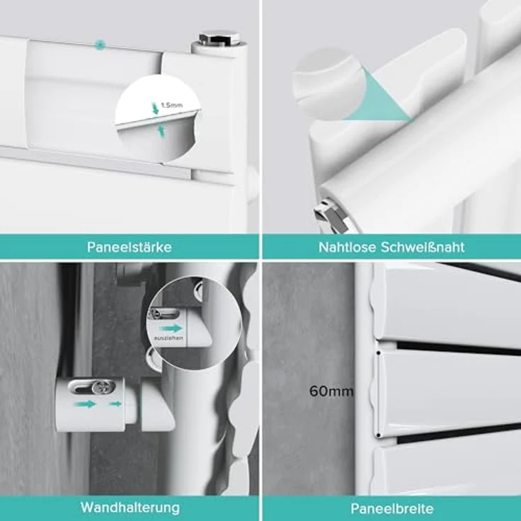 doporro Design Badheizung Flachheizkörper 100x50cm Weiß, Einlagig Horizontal 2in1, Mittelanschluss oder Seitenanschluss – Bild 2