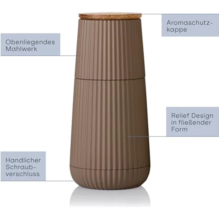 AdHoc Salz-/Pfeffermühle Scape, 2er Set manuell, hochwertiges Keramikmahlwerk, exklusives Relief-Design, 12,3 cm hoch – Bild 5