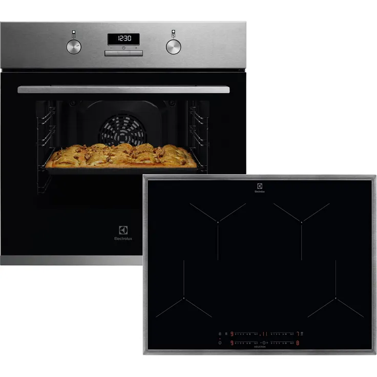 Electrolux ELXB5X Herdset mit Einbaubackofen in Schwarz, Multilevel-Garen, AquaClean und Hob2Hood® Induktionskochfeld
