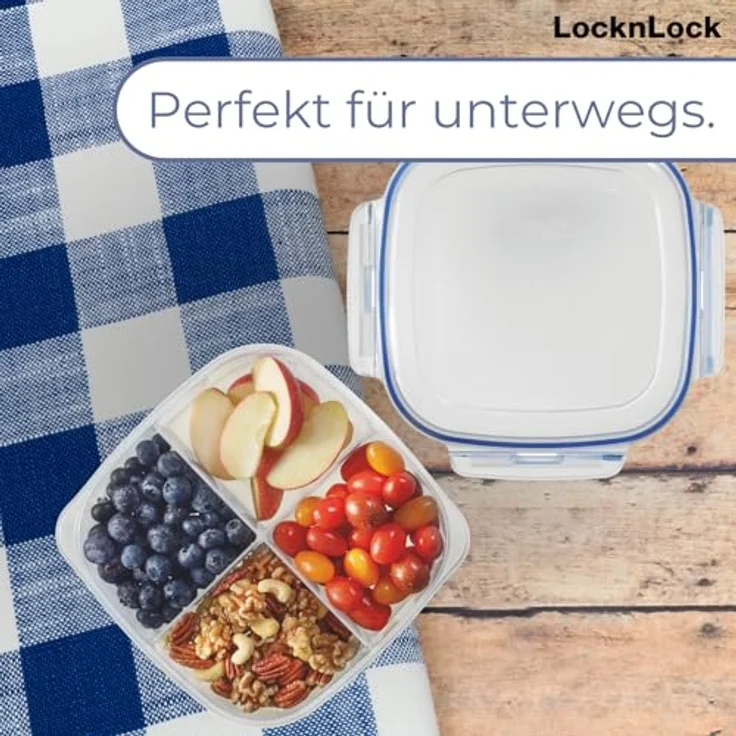 LocknLock TO GO Snackbox 1,35L, Auslaufsichere Lunchbox mit 4 Fächern für Obst und Gemüse, Spülmaschinen- & Mikrowellengeeignet, BPA-freier Snackbehälter – Bild 5