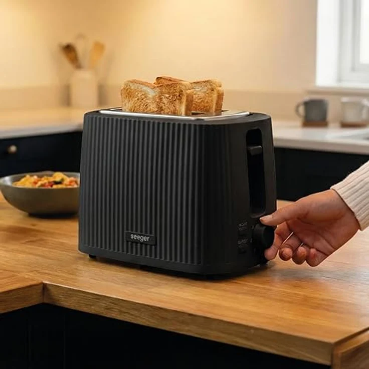 Seeger SGR150BK Toaster, 2 Scheiben, 7 Bräunungsstufen, Liftfunktion, Herausnehmbare Krümelschublade, Schwarz, 930 Watt – Bild 3